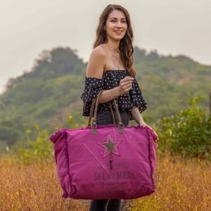 🔥Popping Pink Weekender Myra Bag Canvas leather Beach New Resort 2022 tote